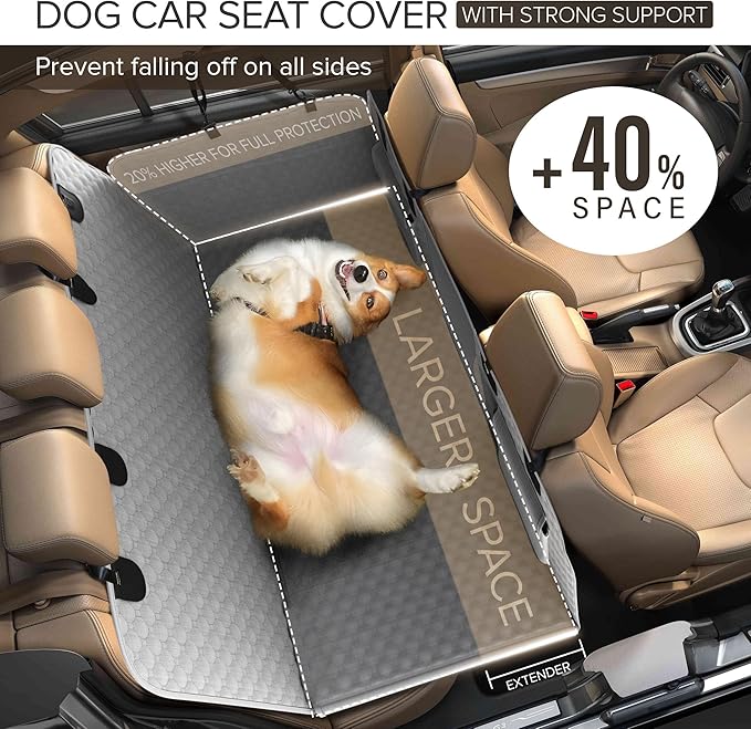 Back Seat Extender for Dogs, Heavy Duty Dog Car Seat Cover for Back Seat and Aggressive Chewer, Large Hard Bottom Car Seat Cover for Dogs, Dog Hammock for Car, Travel Pet Car Bed for Car, SUV, Truck