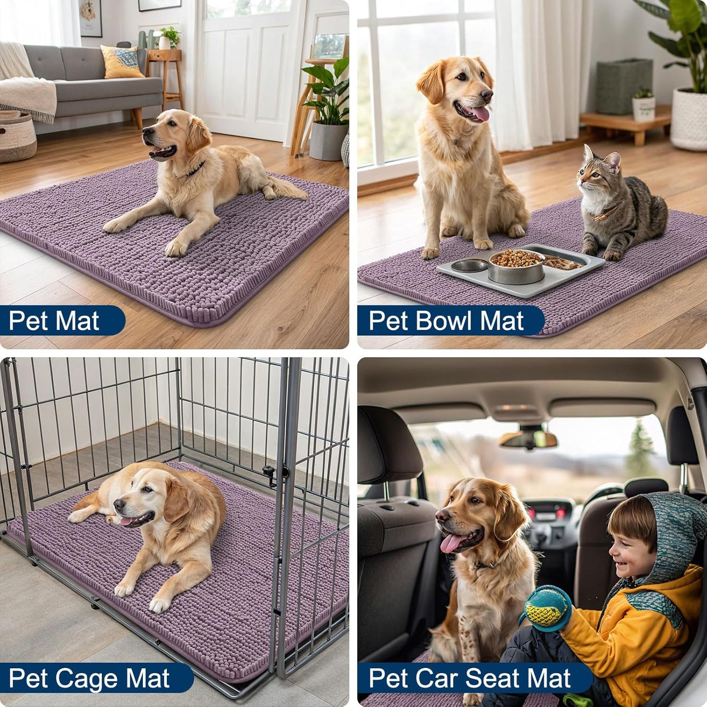 Smiry Dog Door Mat for Muddy Paws 24x16, Absorbs Moisture and Dirt Doormat, Non-Slip Washable Quick Dry Chenille Front Door Mat Indoor Entrance, Entryway Carpet for Inside Floor, Deep Plum
