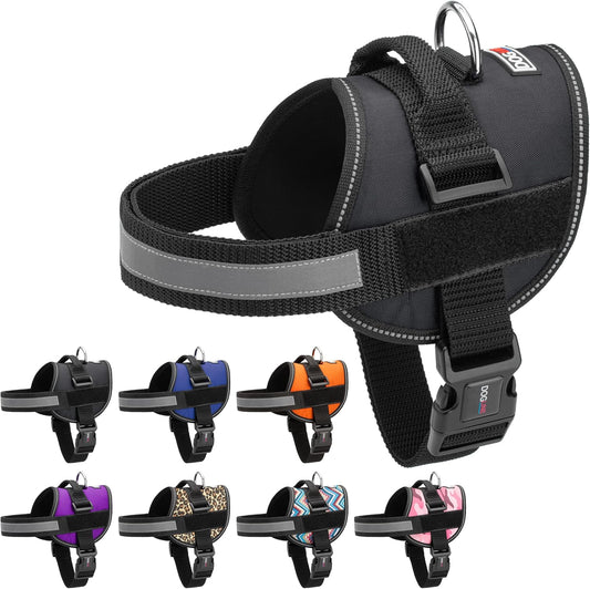 Dogline Dog Harness, Reflective No-Pull Adjustable Vest with Handle, Breathable No-Choke Harness for Small, Medium or Large Dogs Room for Patches Girth 33"-46" in Black