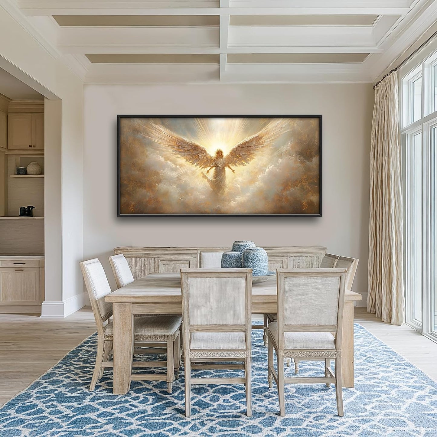 Large Angel Wall Art for Living Room, Framed Oversized Angel Wing Wall Decor Fantasy Sky Clouds Canvas Painting Modern Artwork for Living Room Bathroom Bedroom Office Dining Room 60"x30"