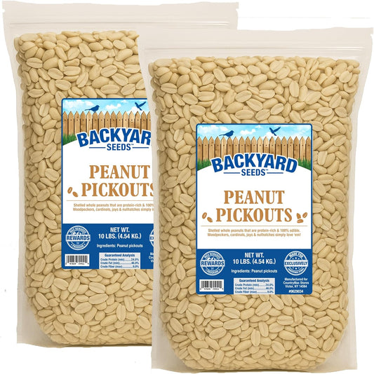 Backyard Seeds Shelled Whole Peanuts for Woodpeckers, Birds, Squirrels & Wildlife – Premium Wild Animal Food - No Skins, No Waste (20 Pounds)