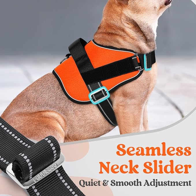 rabbitgoo Dog Harness Medium Sized, Easy On Pet Vest with One Buckle, No Pull Adjustable Service Harness with D-Ring & Handle, Reflective for Safety Walking, Training, Orange, M