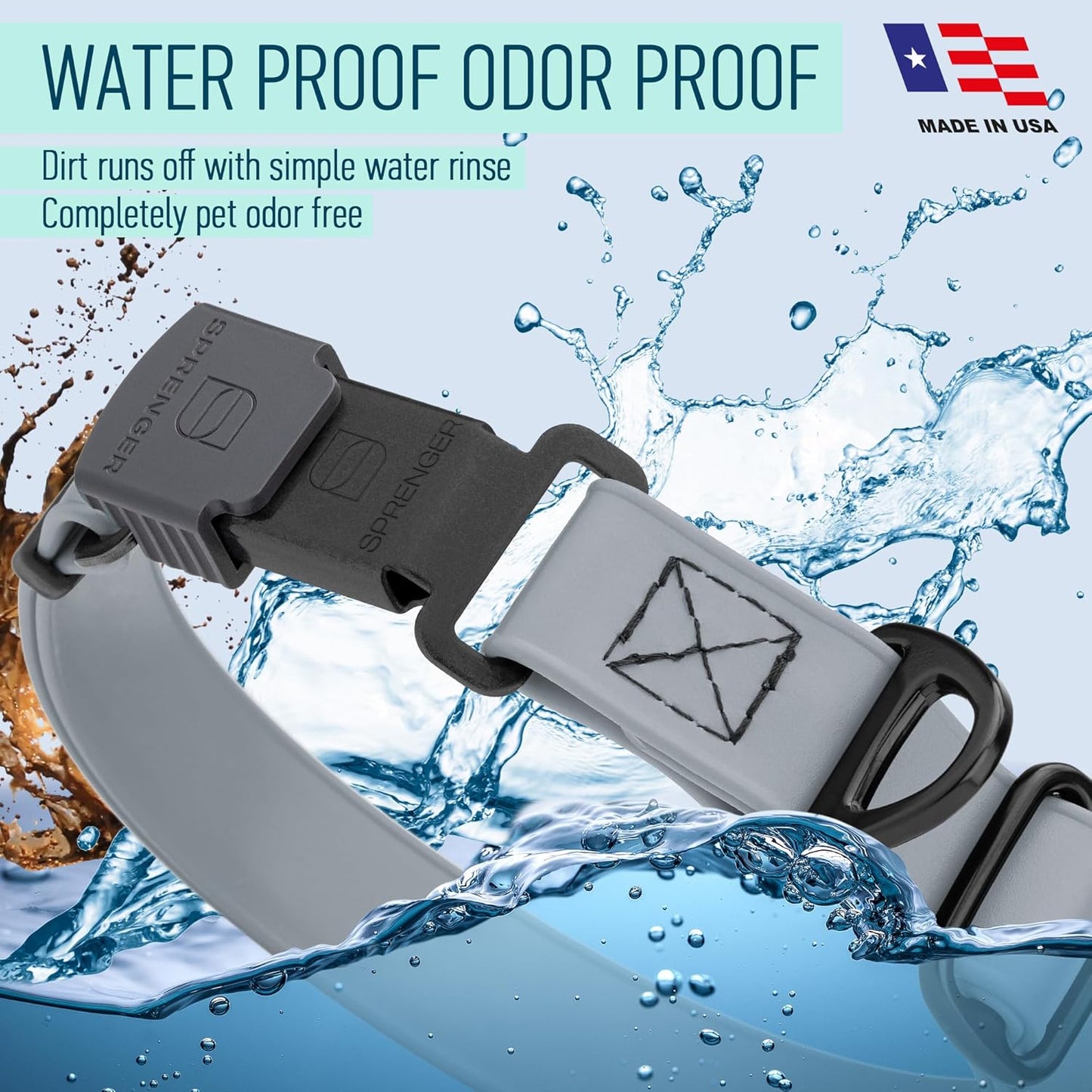 Dogline Biothane Waterproof Dog Collar with Herm Sprenger Black Stainless Steel Quick Release Buckle – Heavy Duty Tactical Durable Collar for Dogs – Comfortable and Safe Pet Collar W3/4" L12-19 Gray