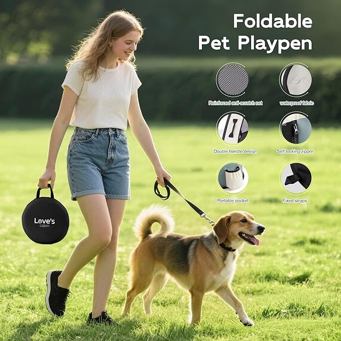 Love's cabin Pet Puppy Dog Playpen, Small Dog Tent Crates Cage Indoor/Outdoor, Portable Exercise Playpen for Cat, Foldable Pop Up Dog Kennel Playpen with Carring Case (S, Gray Green)