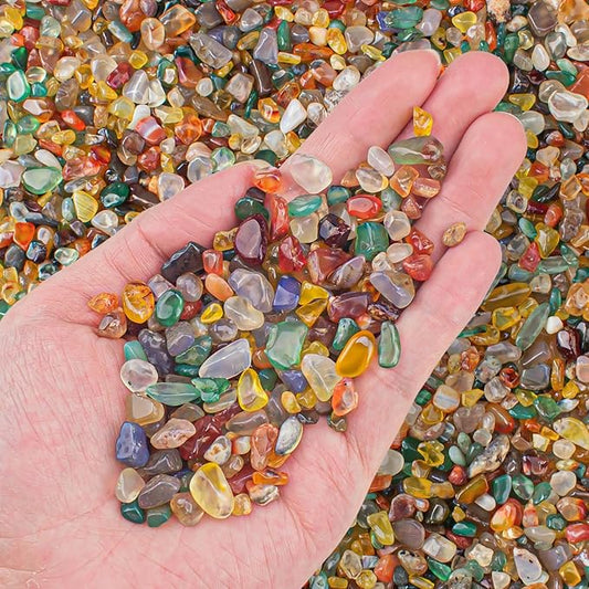 Colorful Agate Crushed Stone Crystal Chips Bulk Irregular Shaped Aquarium Decor Rocks Gravel Pebbles Stones Polished Tumbled for Crafts|Fish Turtle Tank|Home Decoration - 0.88 Lbs