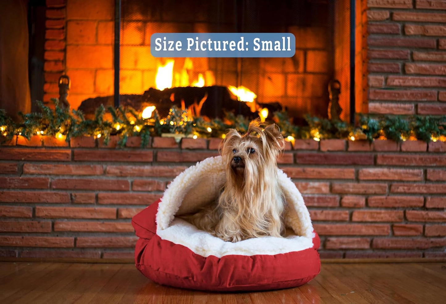 Snoozer Classic Poly-Cotton Cozy Cave Pet Bed, Large, Red.