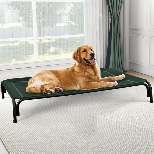 Elevated Dog Bed, Raised Outdoor Dog Bed for Large Sized Dog, Portable Cooling Pet Cot with Breathable & Washable Mesh, Indoor & Outdoor Pet Hammock with Skid-Resistant Feet.