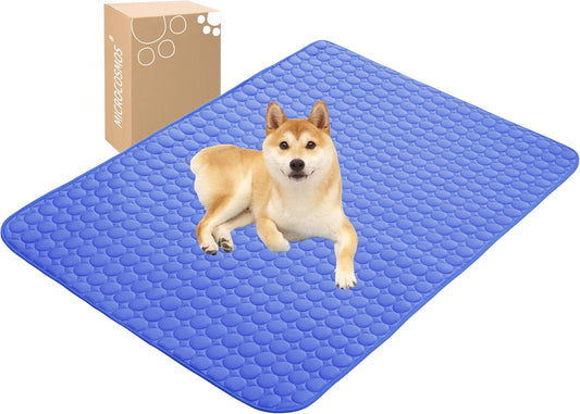 MICROCOSMOS Summer Cooling Mat & Sleeping Pad- Water Absorption Top, Materials Safe, Easy Carry, EZ Clean. Keep Cooling for Pets, Kids and Adults.(Navy Blue, 59" x 40")