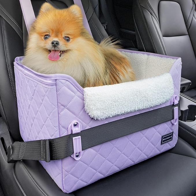PETSFIT Dog Car Seats for Small Dogs, Patent Safe Buckles Cat Car Seat, Car Seat for Dogs with Safety Belt, Suitable for Small Pets Up to 25lbs (Lavender Purple)