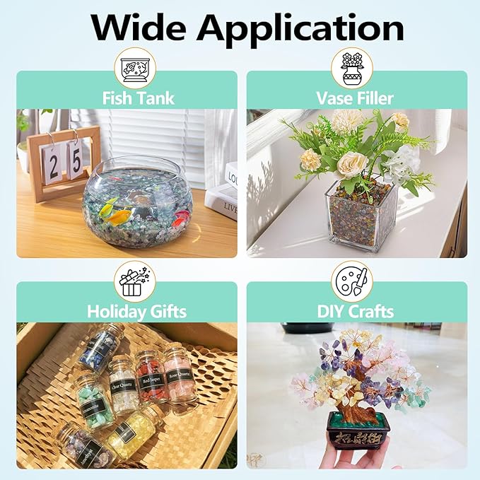 Colorful Agate Crushed Stone Crystal Chips Bulk Irregular Shaped Aquarium Decor Rocks Gravel Pebbles Stones Polished Tumbled for Crafts|Fish Turtle Tank|Home Decoration - 0.88 Lbs