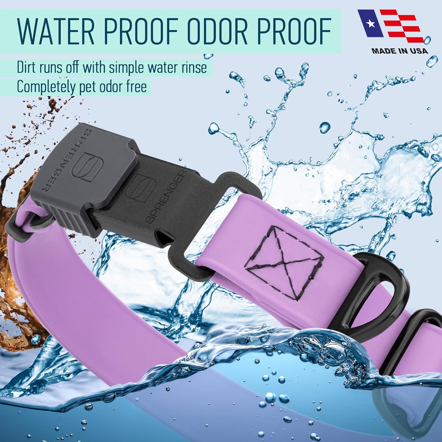 Dogline Biothane Waterproof Dog Collar with Herm Sprenger Black Stainless Steel Quick Release Buckle – Heavy Duty Tactical Durable Collar for Dogs – Comfortable, Safe Pet Collar W3/4" L12-19 Amethyst