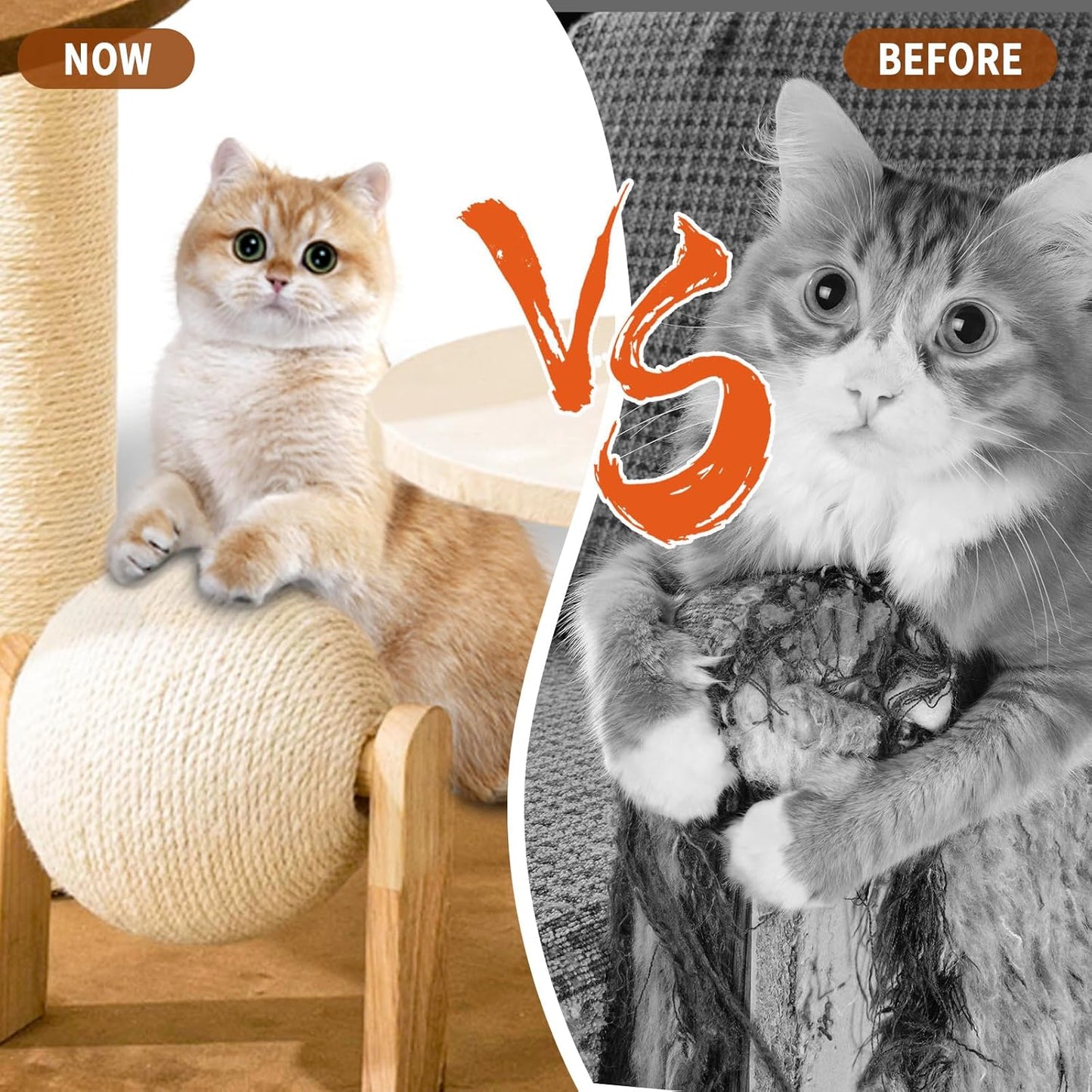 Modern Cat Tree for Indoor Cats, Wood Cat Tree with Natural Sisal-Covered Scratching Posts, Unique Cat Furniture Activity Center with Cat Scratching Ball Toy