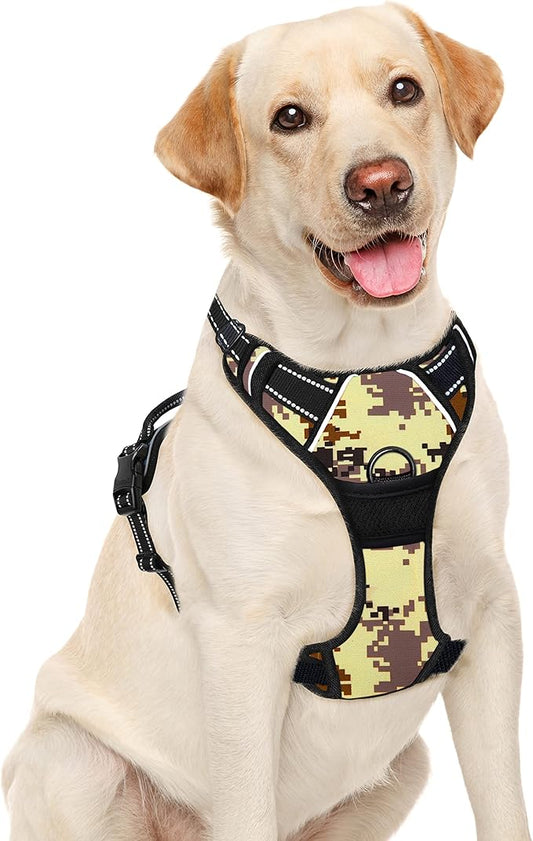 BARKBAY No Pull Dog Harness Large Step in Reflective Dog Harness with Front Clip and Easy Control Handle for Walking Training Running(Desert camo,L)