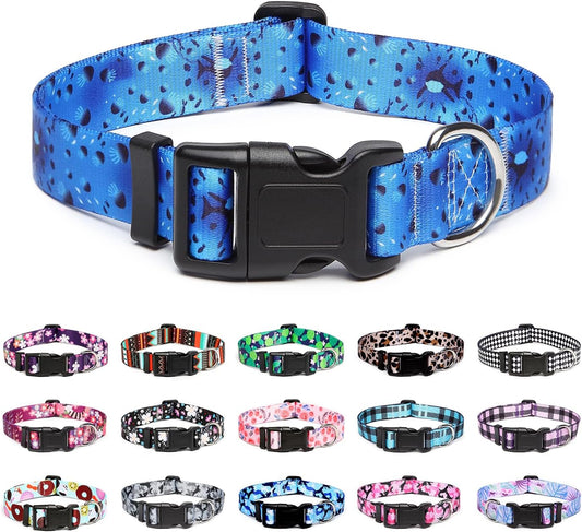 Mercano Adjustable Dog Collar - Special Design Patterns, Soft Nylon Comfortable Durable Pet Collar for Small Medium Large Dogs (S, Blue Ocean)