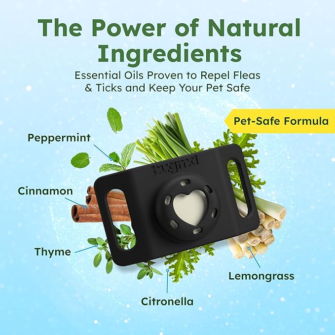 BugMD Paw Guardian Flea & Tick Pendant (3-Pack) with AirTag Holder – Plant-Based Flea & Tick Prevention for Dogs & Cats – Pet Collar Tag & GPS Tracker Holder for Cats & Dogs – Black