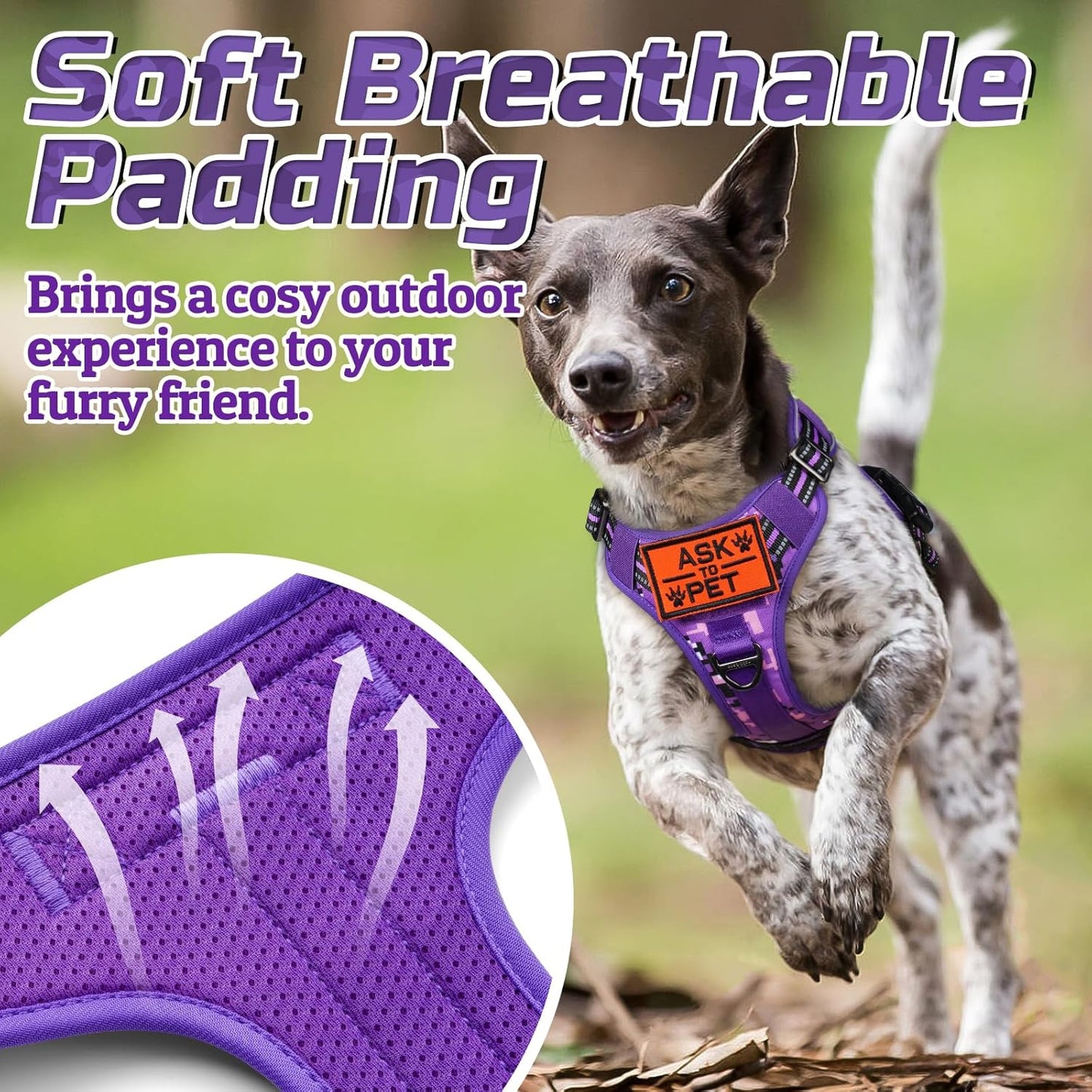 rabbitgoo Tactical Dog Harness for Small Dogs, No Pull Military Service Vest with Handle & Molle, Easy Control for Training Walking, Adjustable Reflective Straps, Purple Camo, S