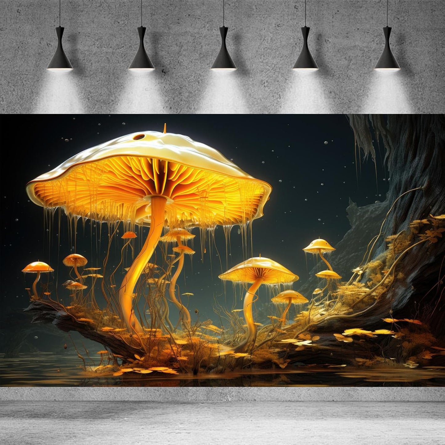 Fantasy Mushrooms Aquarium Background Fantasy Mushroom in Magical Enchanted Fairy Tale Stream Reptile Tank Enclosure Terrarium Backgrounds Mushroom Theme Landscape Fish Tank Backgrounds 60x24in
