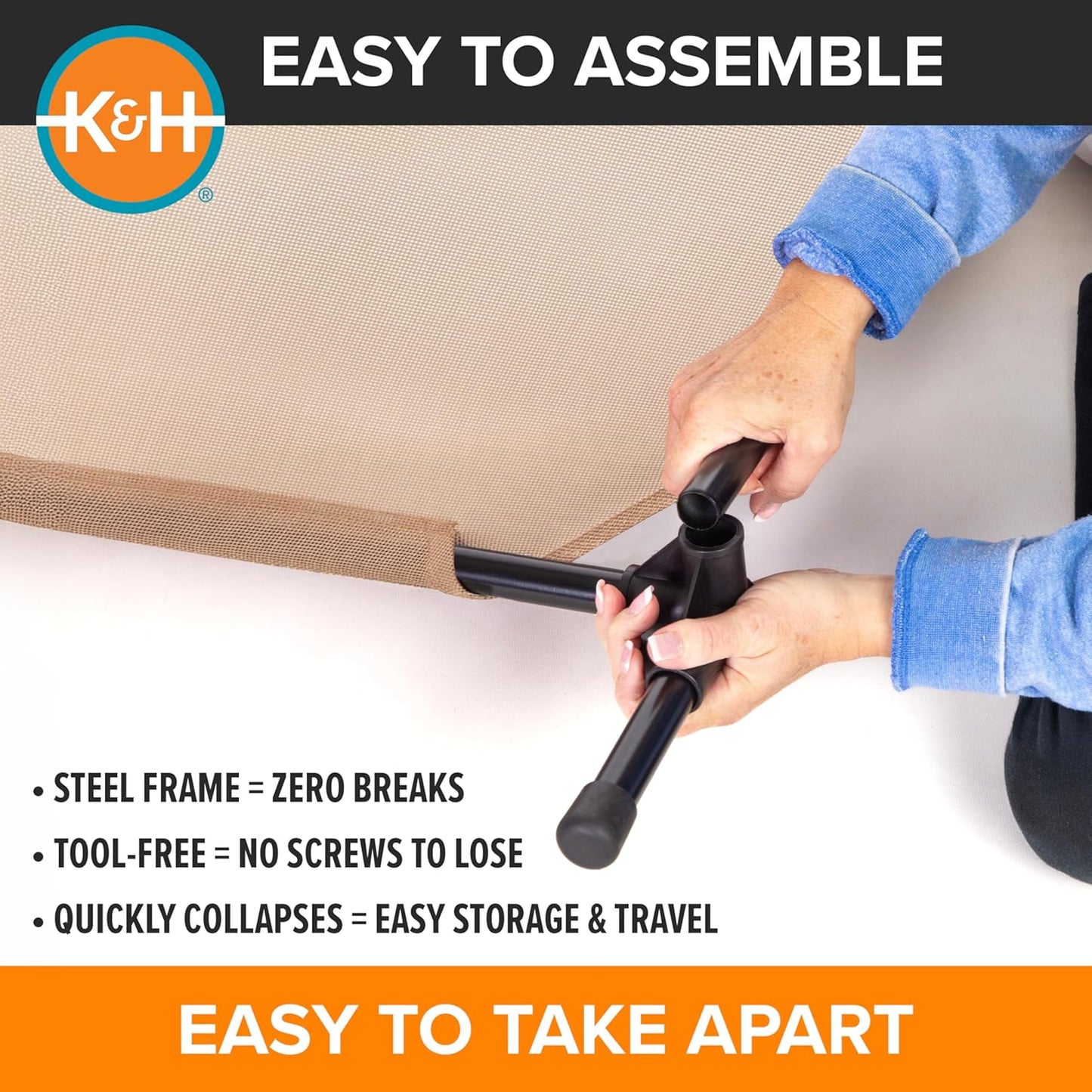 K&H Pet Products Cooling Elevated Dog Bed, Outdoor Raised Cot with Waterproof Breathable Mesh for Medium Dogs, Portable Place Bed with Heavy-Duty Metal Frame & Hammock Style Cover - Medium Tan