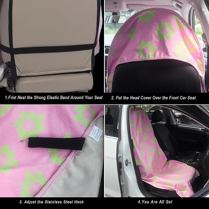 Car Seat Cover Protector Front Seats,for Gym Workout,Running,Swimming,Beach and Hiking,Waterproof Sweat Towel Bucket Seat Covers for Cars SUV Trucks (Flower and Pink, 1Pcs)