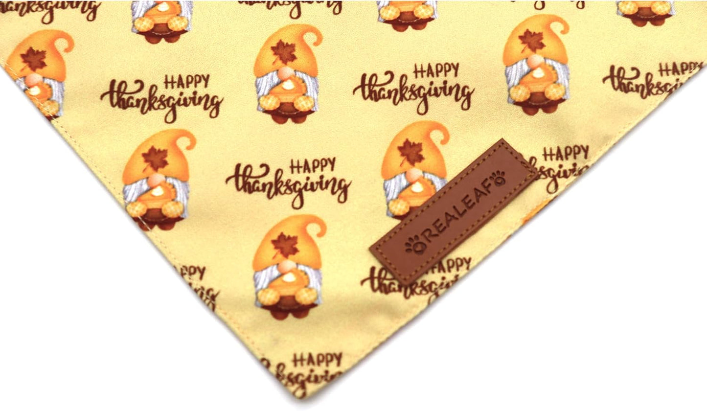 Realeaf Thanksgiving Dog Bandanas 2 Pack, Pumpkins and Happy Thanksgiving Pet Scarf for Boy and Girl, Premium Durable Fabric, Reversible Holiday Bandana for Large and X-Large Dogs Pets (X-Large)