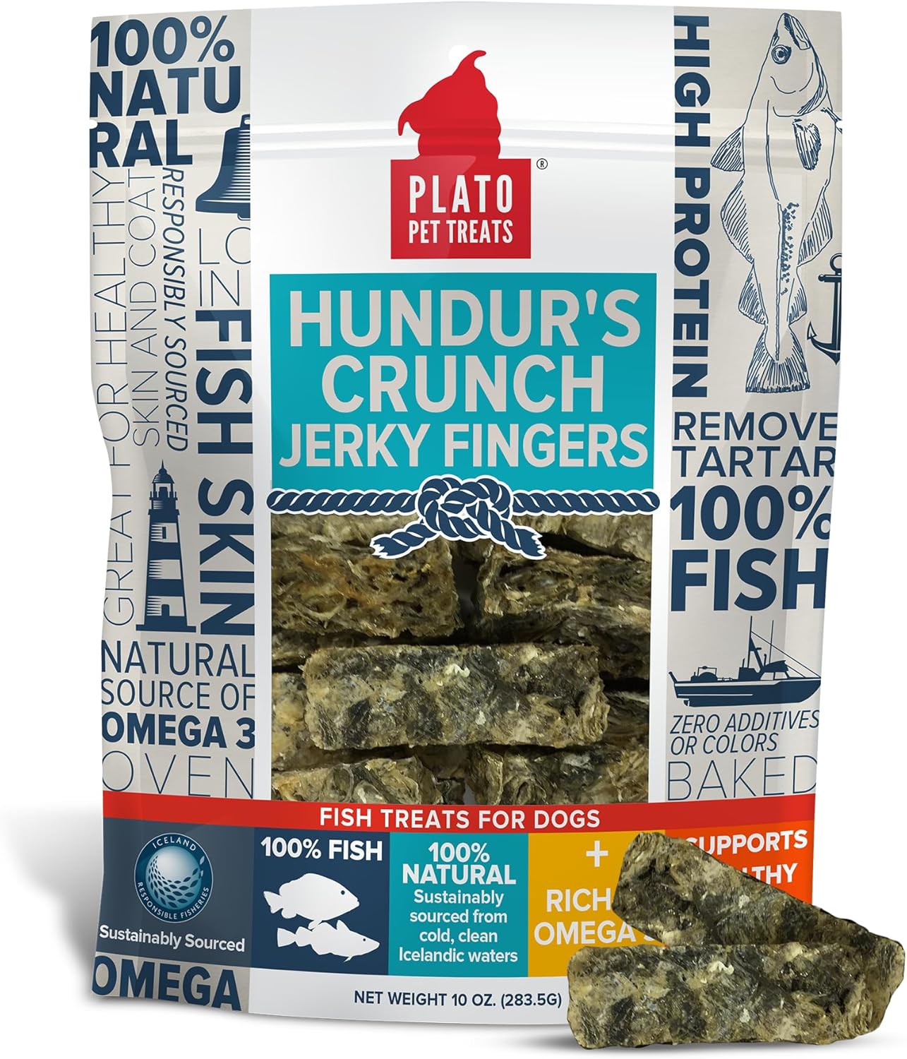 PLATO Hundur's Crunch Jerky Fingers 10oz, Natural