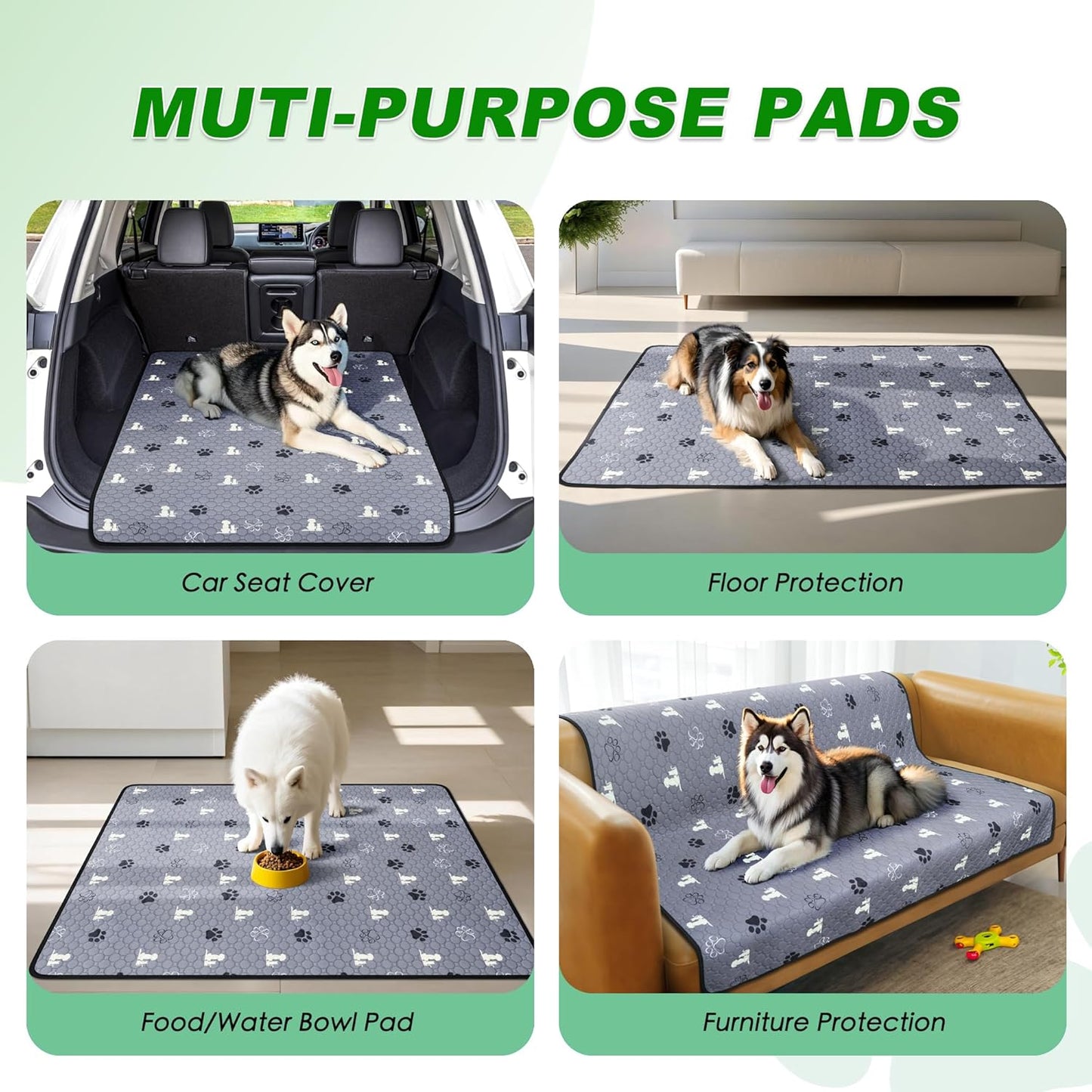 Washable Dog Pads - Extra Large Reusable Training Mat, Absorbent Non-Slip Potty Pads for Dogs, Grey 72"x72"