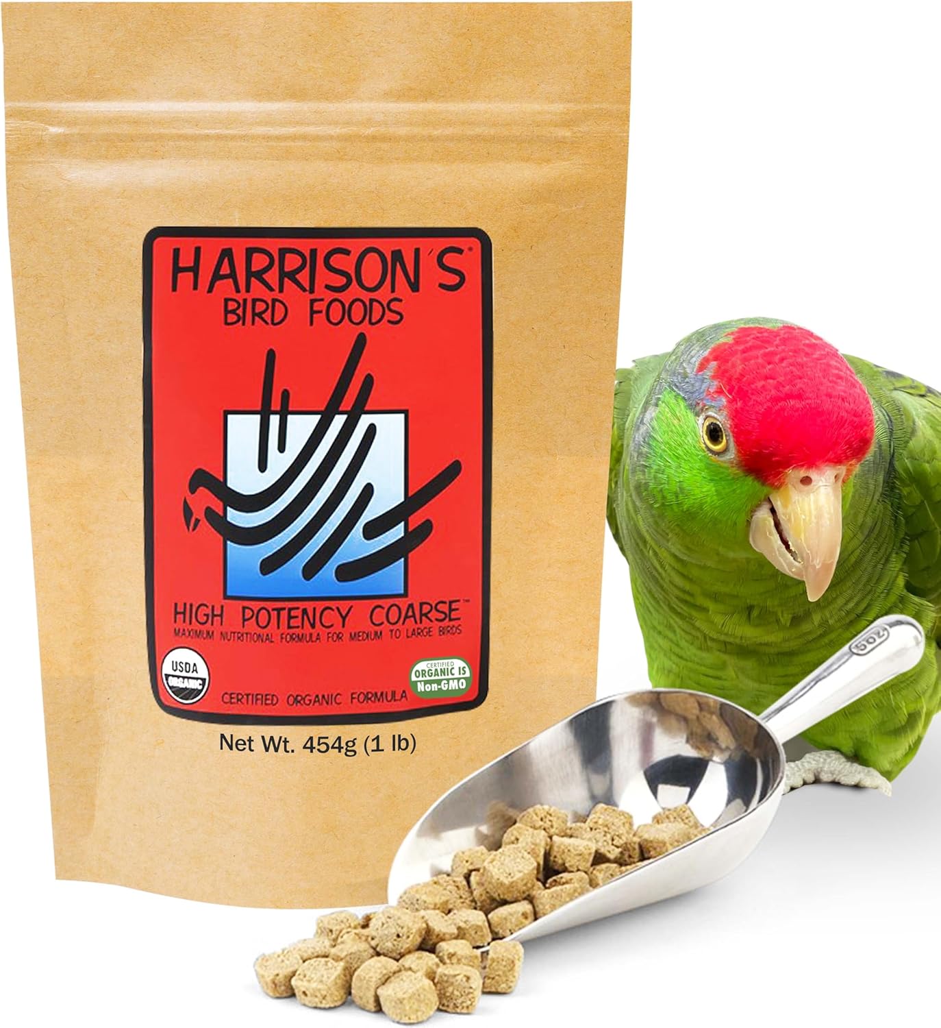 Harrison's Bird Foods High Potency Coarse—Maximum Nutritional Formula for Small to Medium Birds, Certified Organic Non-GMO Pet Bird Food, Vet-Developed, Suitable for All Life Stages, 454 g/ 1 lb