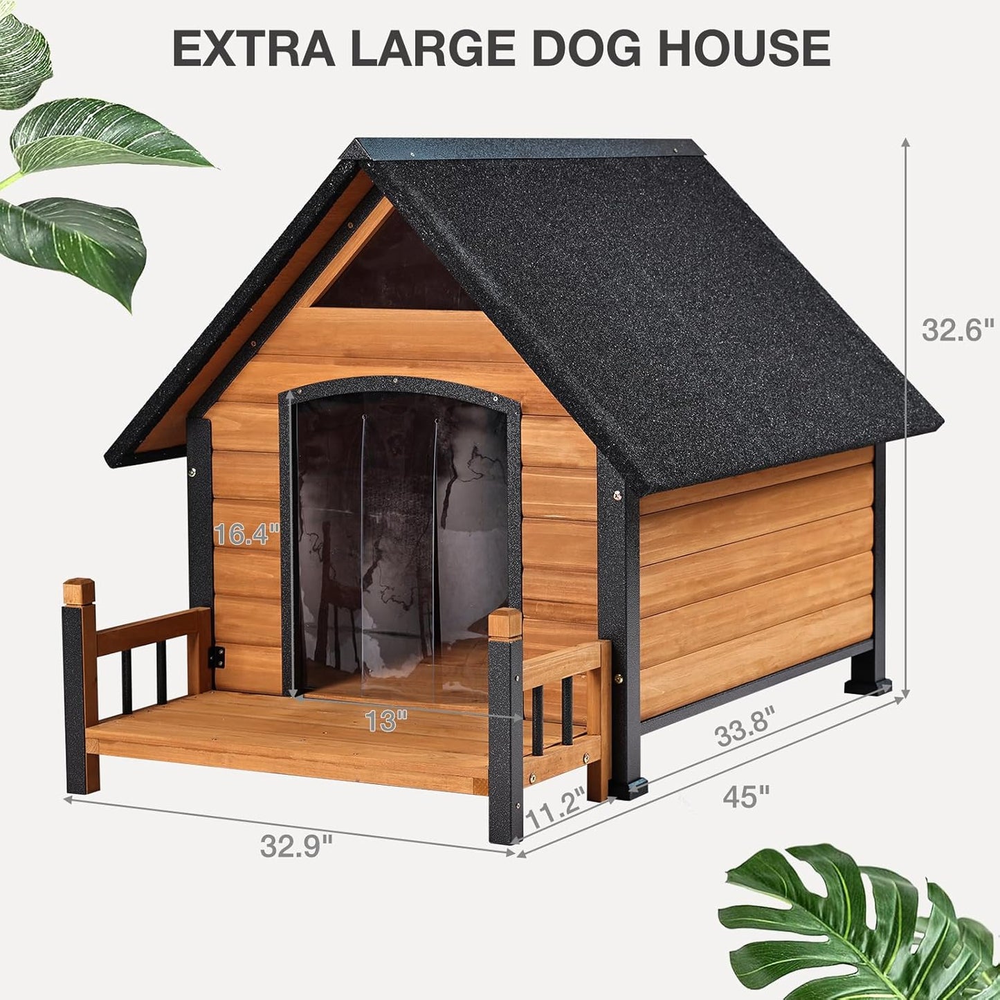 Large Dog House Outdoor Indoor All-Around Iron Frame Design Dog House with Porch＆Raised Feet for Small Medium Large Dogs（Brown）
