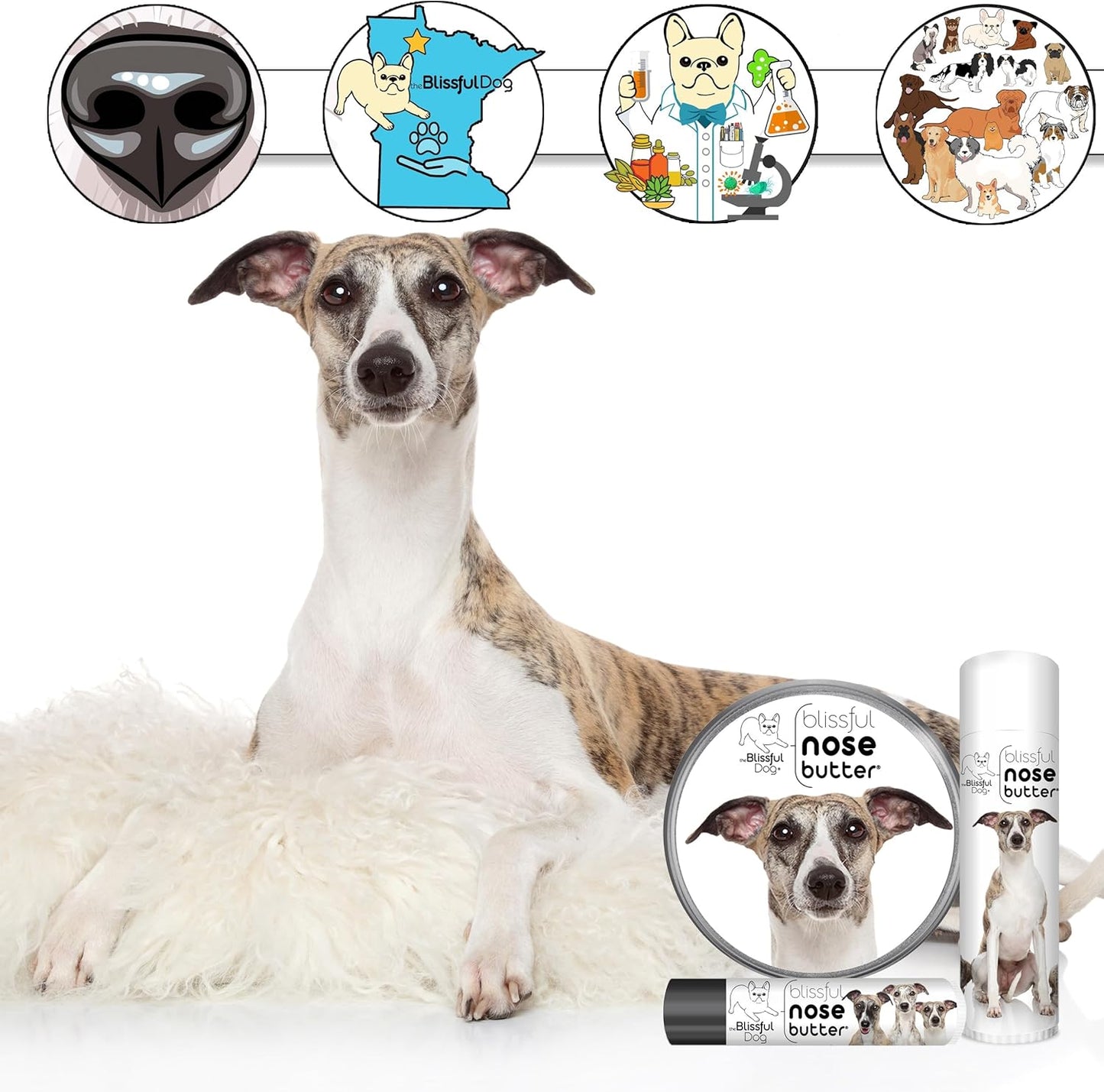 The Blissful Dog Whippet Unscented Nose Butter - Dog Nose Butter, 8 Ounce