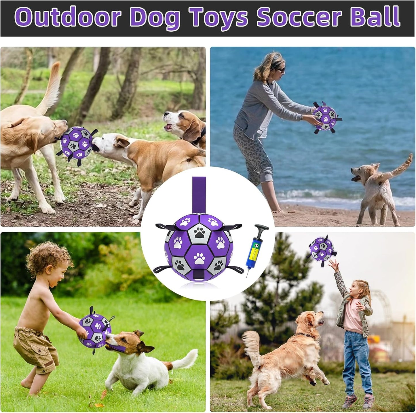 QDAN Dog Toys Soccer Ball with Straps - Dog Water Toy, Puppy Birthday Gifts, Durable Dog Balls for Small Medium Dogs （6 Inch）