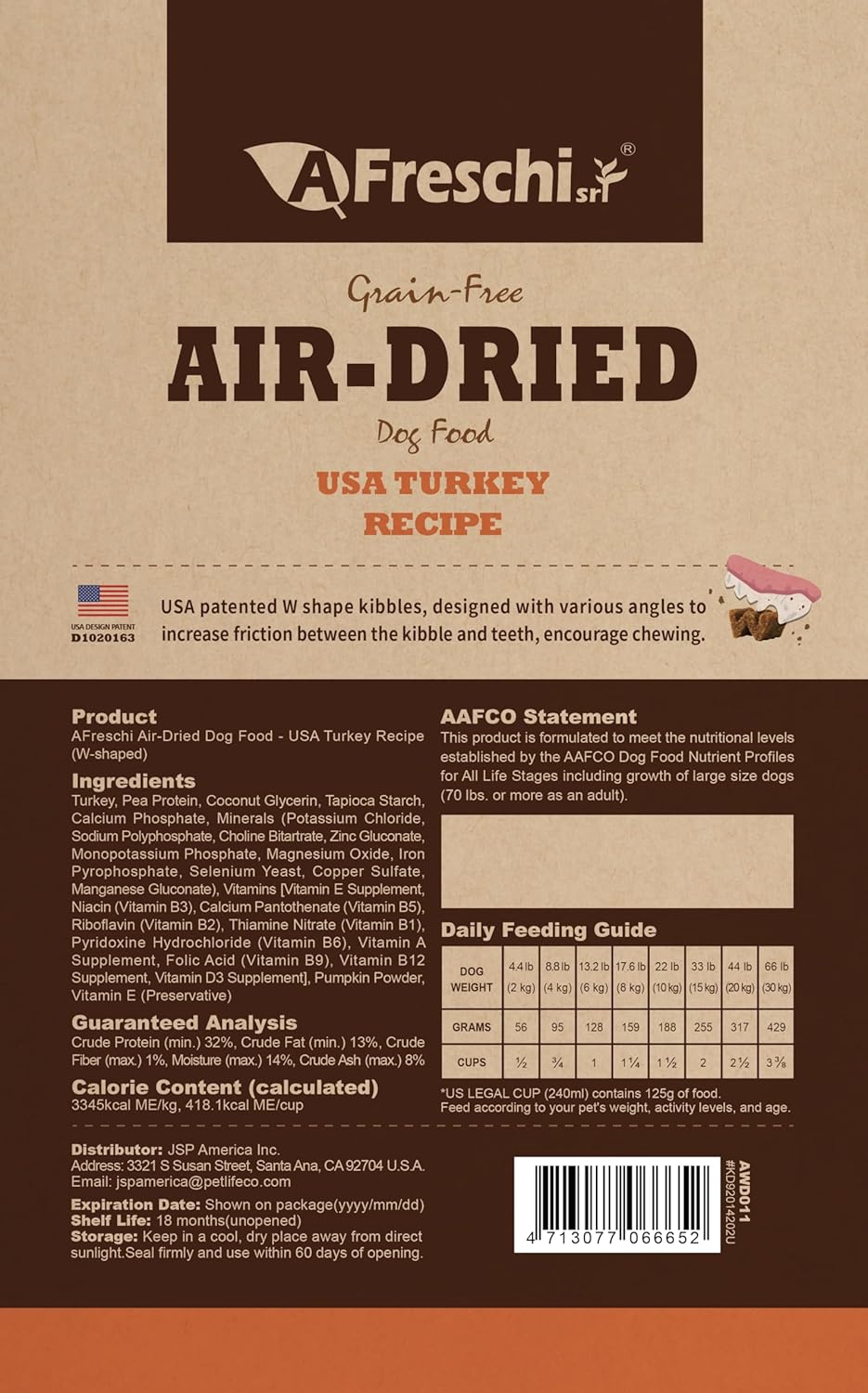 AFreschi Air-Dried Dog Food Turkey Recipe 2.2 lb, All-Natural, Complete & Balanced, Single-Animal Protein, Grain-Free, High-Protein, Limited Ingredients