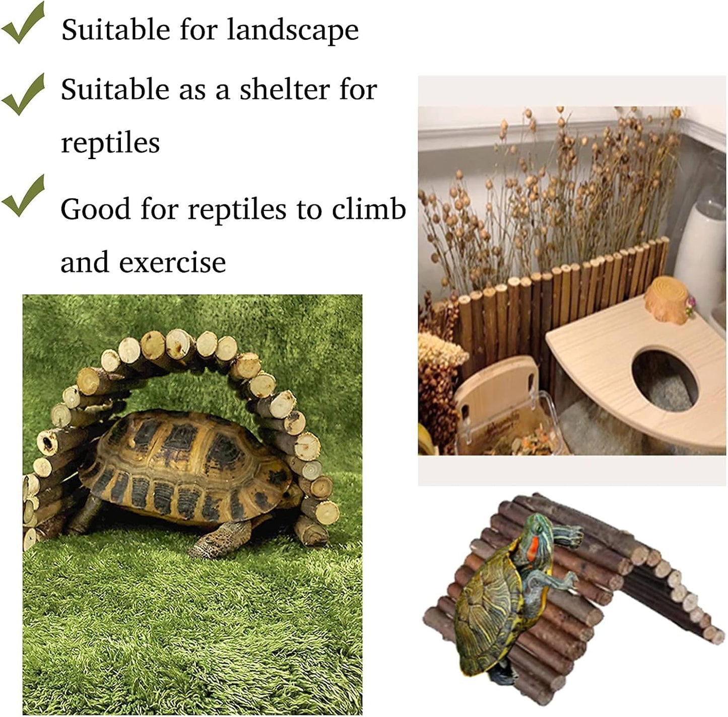 Hamiledyi 11.8 x 6.7 Inches Wooden Reptile Hideout Bearded Dragon Bendy Bridge Climbing Ladder Hiding Hut Reptiles Hide Cave Habitat Decor for Lizards Gecko Spiders Snakes Tortoise(Medium)