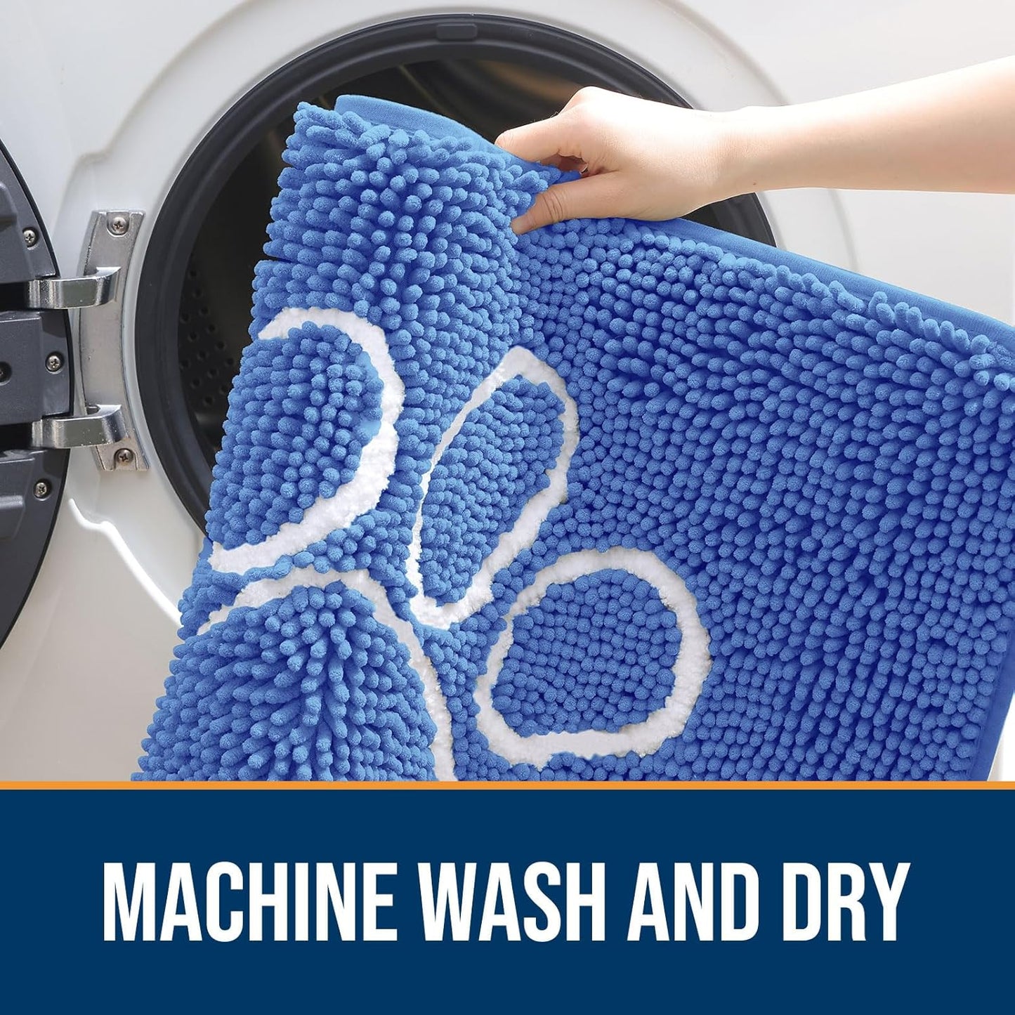 OLANLY Door Mat for Muddy Dog Paws 48x30, Absorbent Chenille Mud Doormat with Paw Print Design, Non-Slip Washable Doormat for Indoor Entryway, Quick-Dry Pet Bed Mats for Dirty Dogs, Cornflower Blue