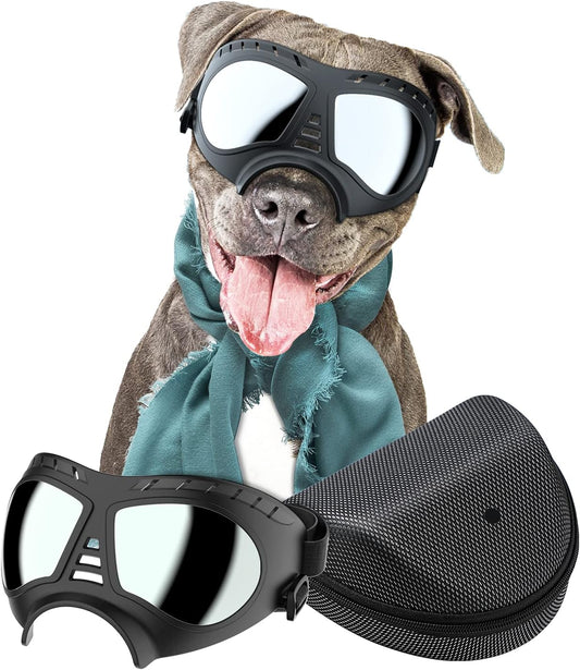 NVTED Dog Goggles Big Area Dog Sunglasses, Large Breed Windproof Snowproof Eye Protection Pet Glasses for Outdoor Driving Cycling (Large)