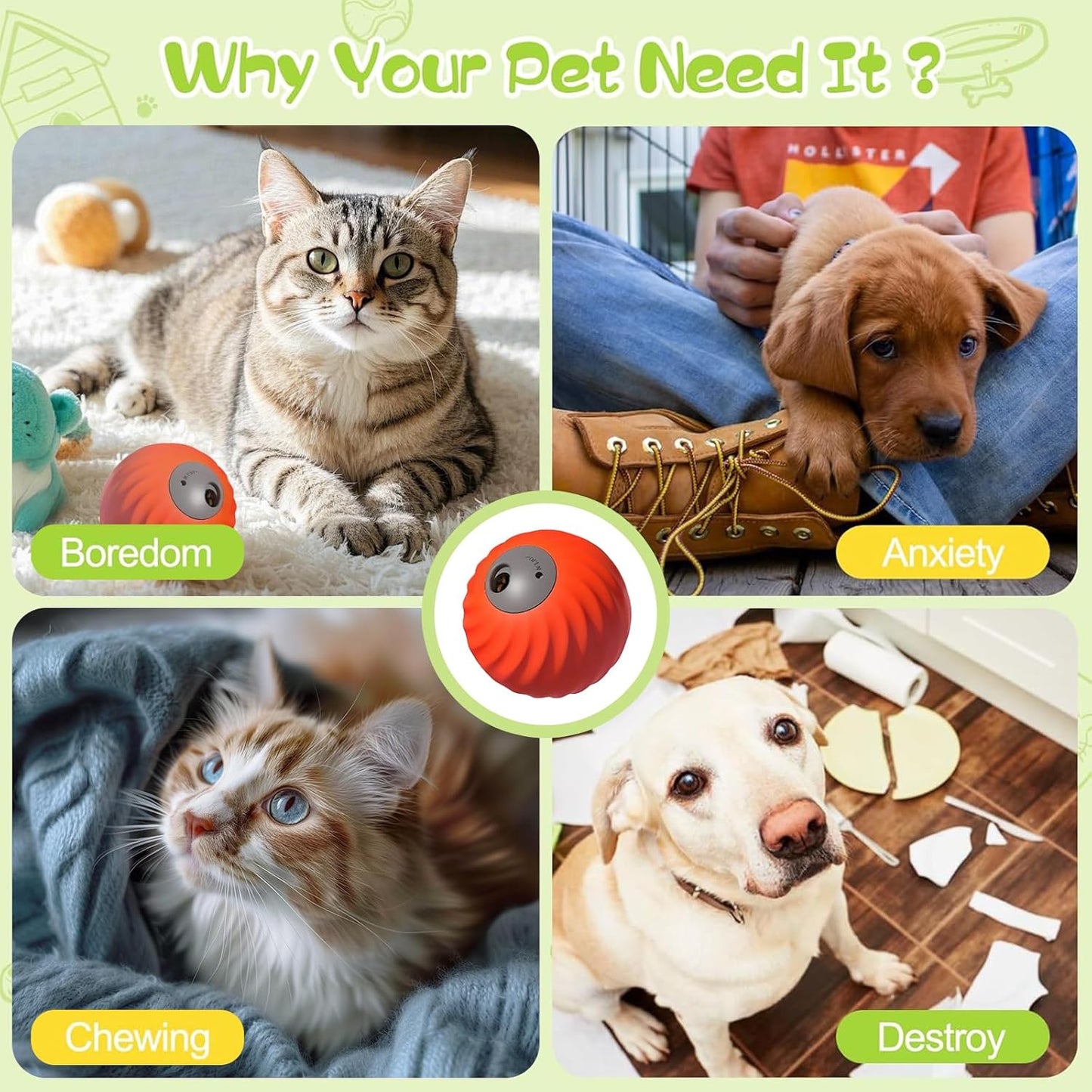 Interactive Cat Ball Toys- 2025 New Bouncing Slow Feeder, Durable Motion Activated Rolling Ball Toys for Dogs Cat to Keep Them Engaged Busy