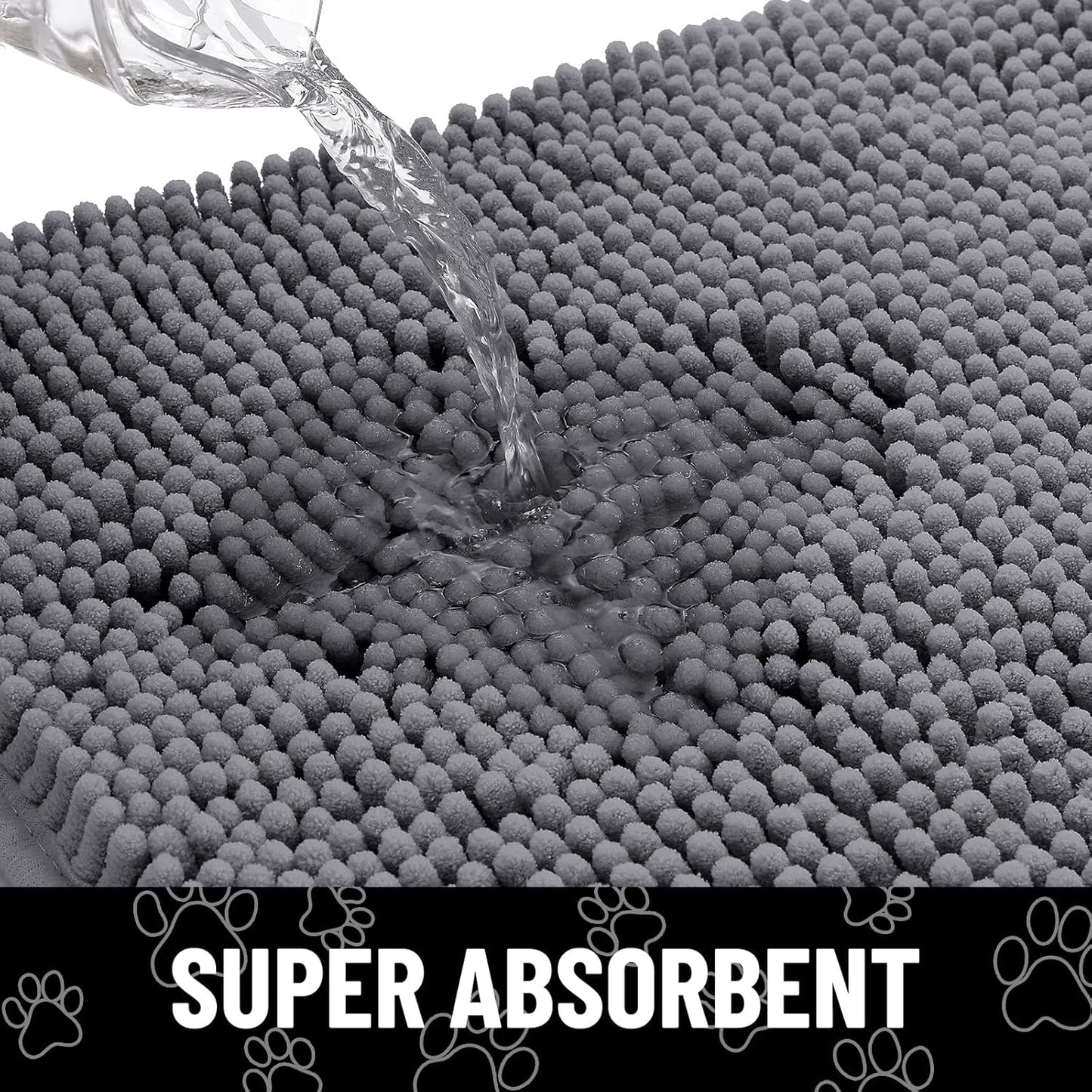 Smiry Dog Door Mat for Muddy Paws, Absorbent Dirt Trapper Non Slip Quick Dry Washable Chenille Mat for Mud Dogs, Entry Rug for Indoor and Outdoor (36x24 Inches, Dark Grey and Black)