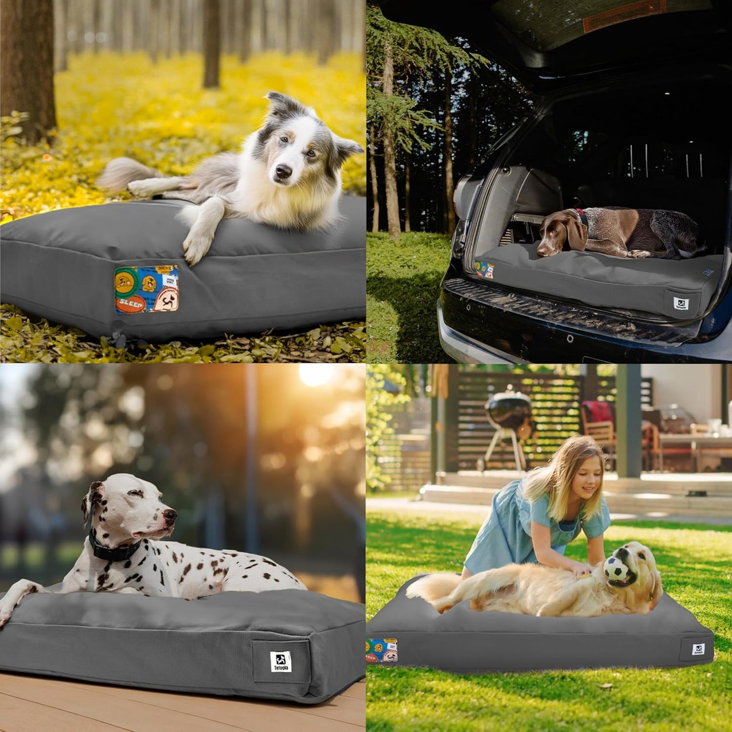 Sytopia 36-Inch Canvas Outdoor Dog Bed, Waterproof & Washable with Removable Cover, Ideal for Medium & Large Dogs, Chew-Proof Great for Indoor, Outdoor, Crate, or Patio Use (Dark Grey)