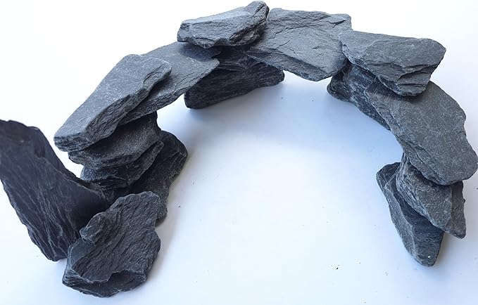 Natural Slate Stone 3 to 5 Inches - USA Sourced and Packaged for Aquascaping Aquariums, Terrariums, Paludariums, Reptiles, Wargaming, Model Railroads, Miniature Gardens, Mosaic Art (12lbs)