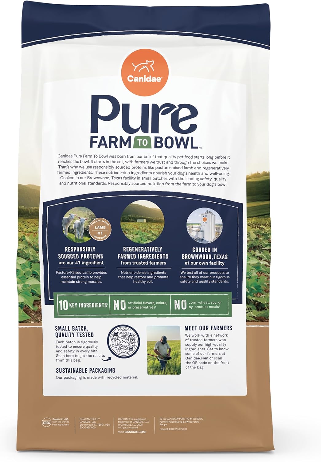 Canidae Pure Farm to Bowl Pasture-Raised Lamb & Sweet Potato, Grain-Free Dry Dog Food, Adult, 22lb
