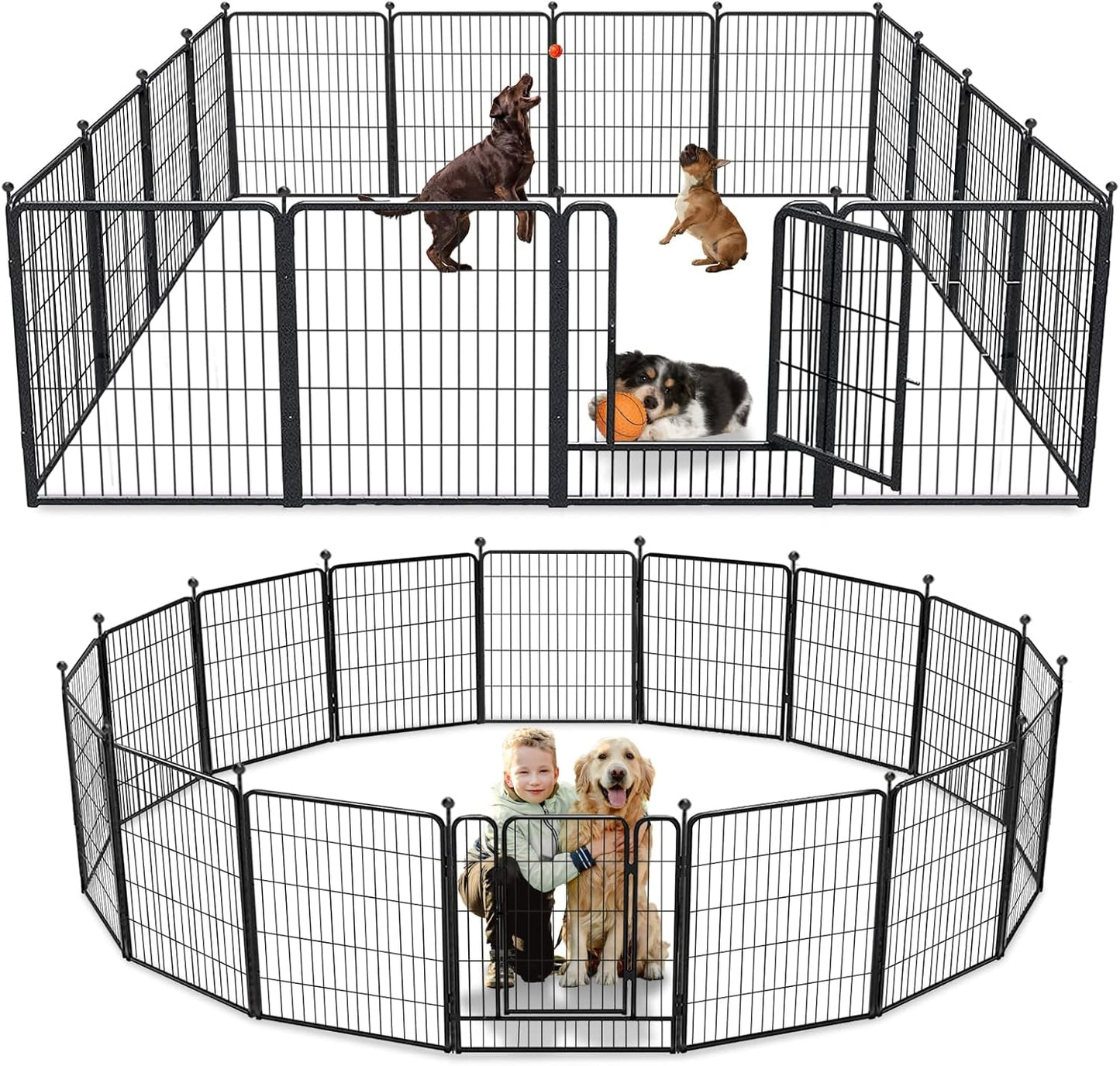 Dog Playpen 32 inch 16 Panels Indoor Outdoor Dog Pen for Medium/Small Dogs Heavy Duty Metal Dog Fence Outdoor for Yard, Puppy Playpen with Door Portable Pet Fence for RV Camping Yard