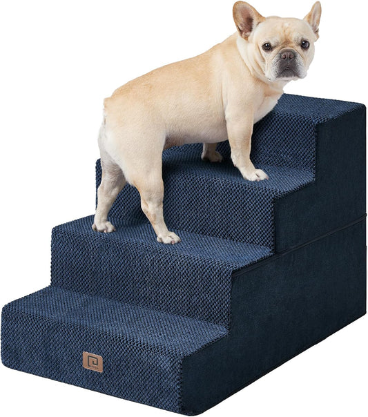 EHEYCIGA Dog Stairs for Bed 20" H, 4-Step Extra Wide Dog Steps for High Bed, Pet Steps for Small Dogs and Cats, Non-Slip Balanced Pet Ramp Indoor, Navy Blue