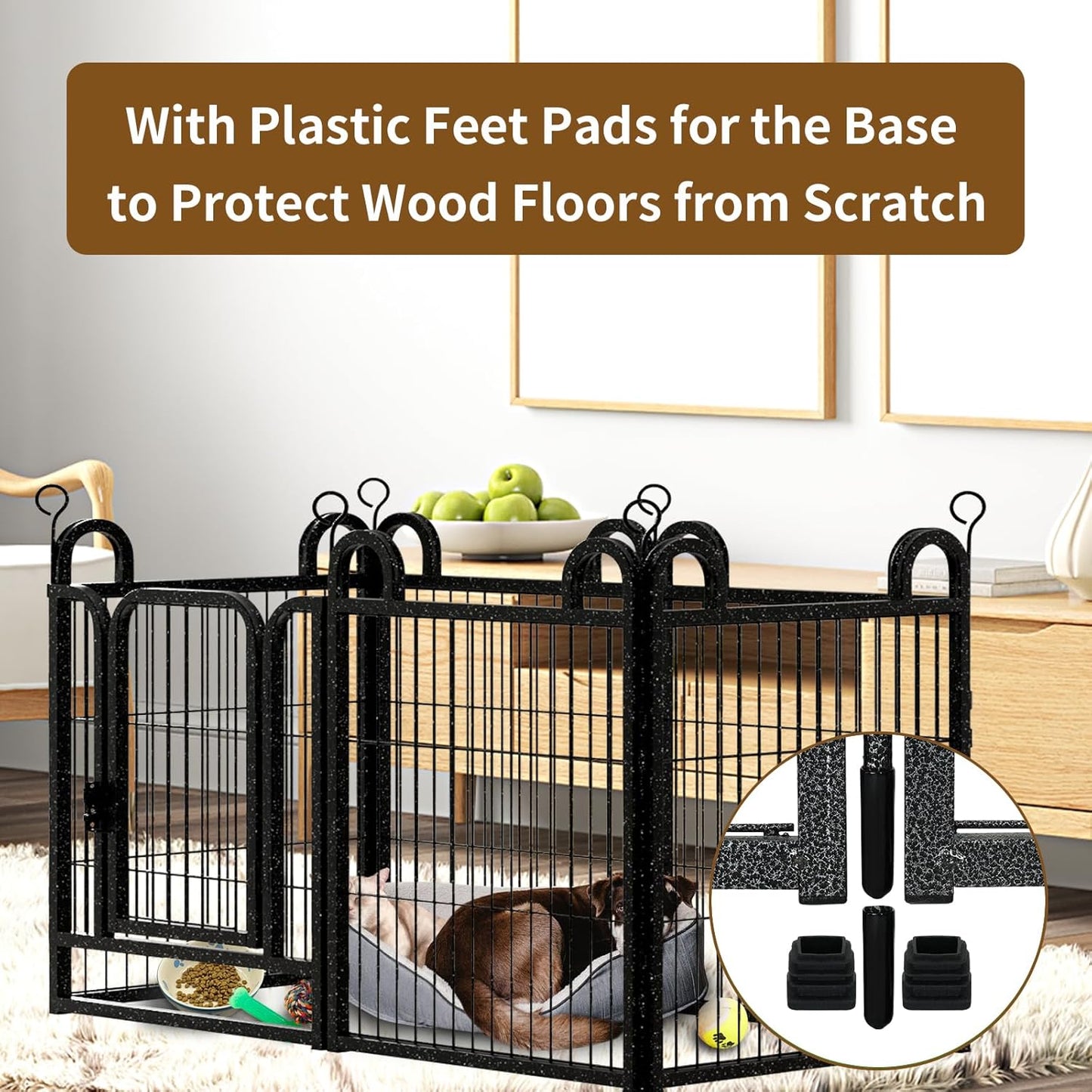 Puppy Playpen 8 Panels Small Dog Fence Outdoor Indoor Use 24" Height Anti-Rust with Doors Portable Dog Play Pen for RV Camping Yard, Total 15FT, 17 Sq.ft, Snowy Black