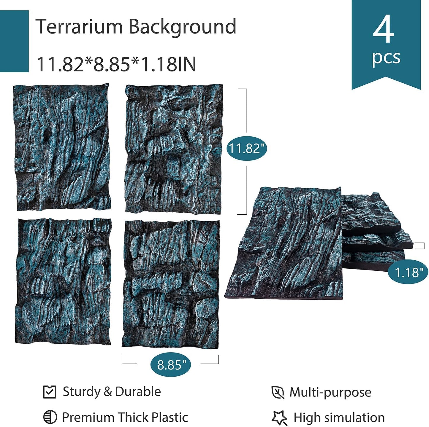 4pcs Rock Terrarium Background,3D Reptile Tank Background Board,Amphibian Stereo Backdrop Wall,Lizard Snake Gecko Spider Chameleon Turtle Fish pet silo Background Decorative Panel