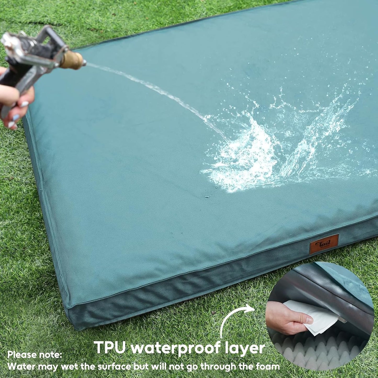 Outdoor Extra Large Dog Crate Bed, Big Waterproof Dog Bed for Large Dogs, Orthopedic Egg Foam Pet Bed Mat with Removable Cooling Cover, Light Blue