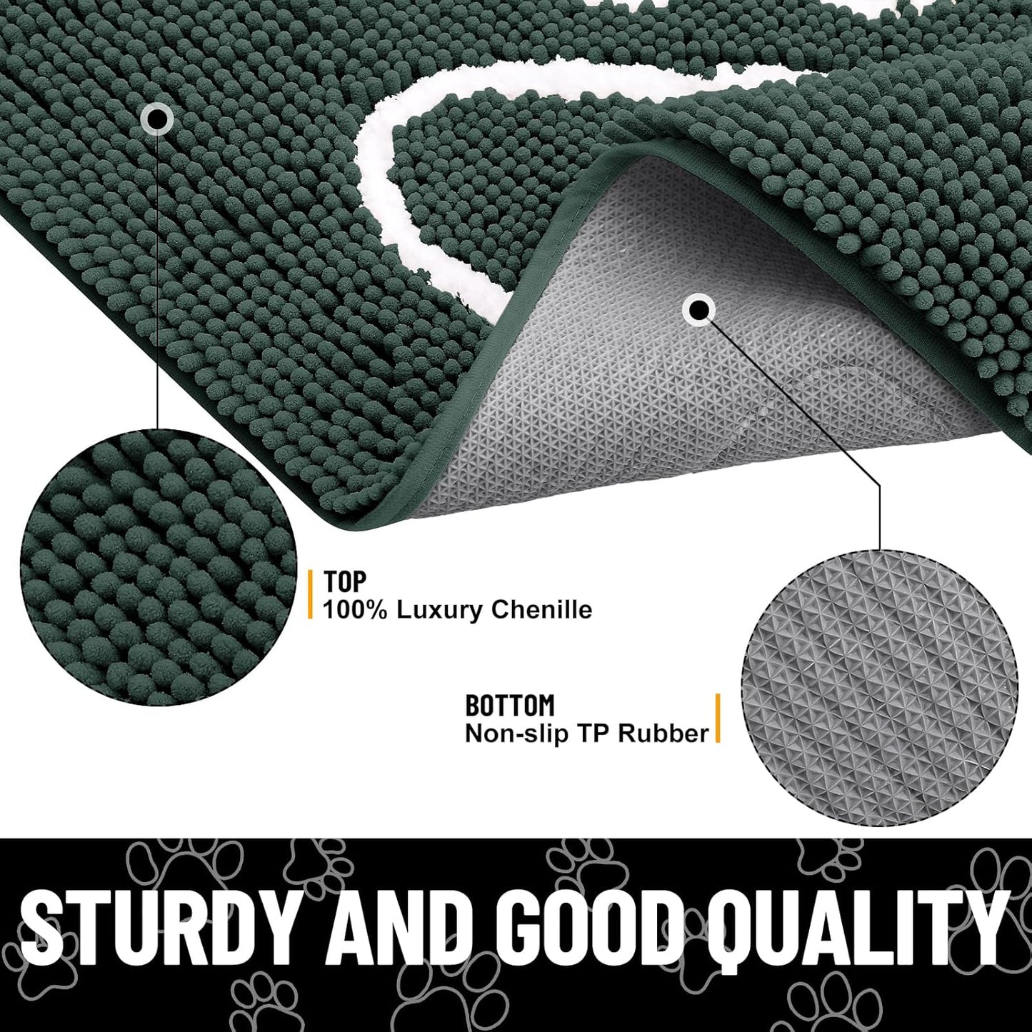 Smiry Dog Door Mat for Muddy Paws, Absorbent Dirt Trapper Non Slip Quick Dry Washable Chenille Mat for Mud Dogs, Entry Rug for Indoor and Outdoor (36x24 Inches, Green)