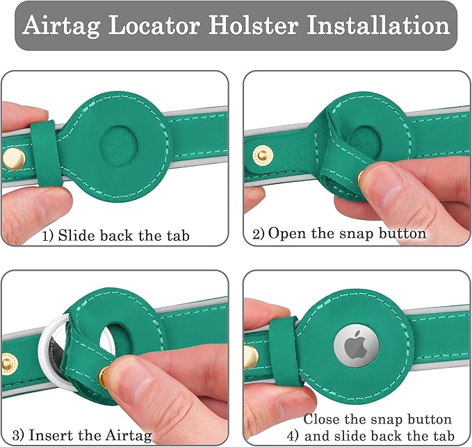 OOPSDOGGY Reflective Geniune Leather Airtag Dog Collar Soft Padded Collars for Small Medium Large Breed Dogs Puppy, 4 Sizes, 7 Colors (Teal, Large, 15"-19")