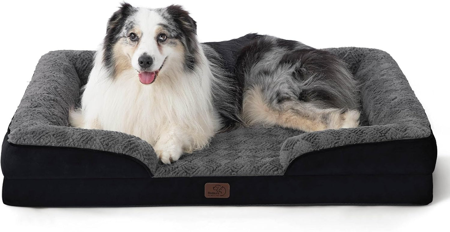 Bedsure XL Orthopedic Dog Bed for Extra Large Dogs - Washable XLarge Dog Cat Bed Waterproof, Comfort Dogs Couch Sofa with Washable Removable Cover, Pet Bed with Nonskid Bottom, Plush-Black, 42"