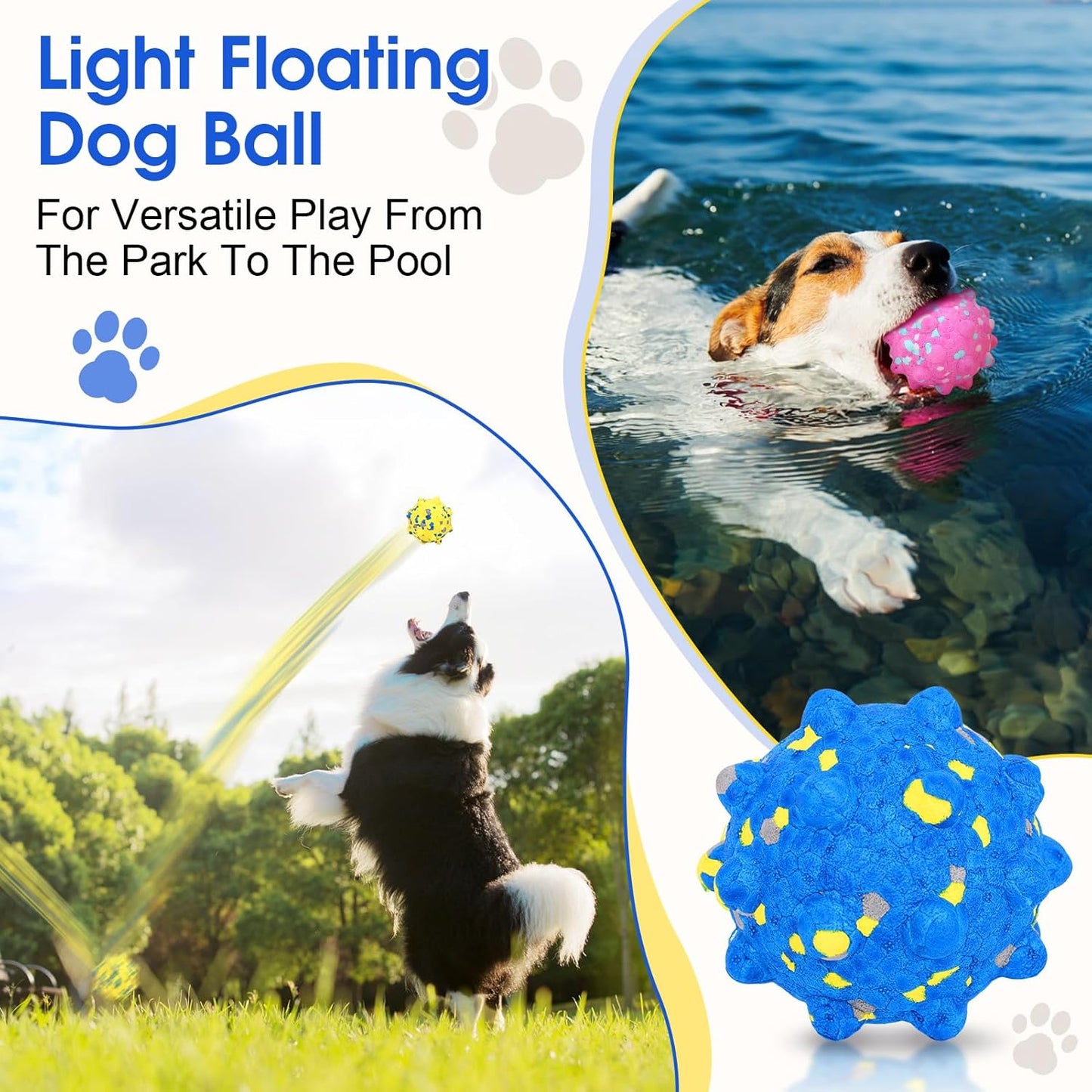 VINGVO Large Dog Balls Tennis Ball Toys 4 PCS Dogs Toys for Aggressive Chewers, 3" Teething Chew Toys Water Floating Ball Toy Bouncy Fetch Balls for Large Medium Small Dog and Puppies (4 Spiked)