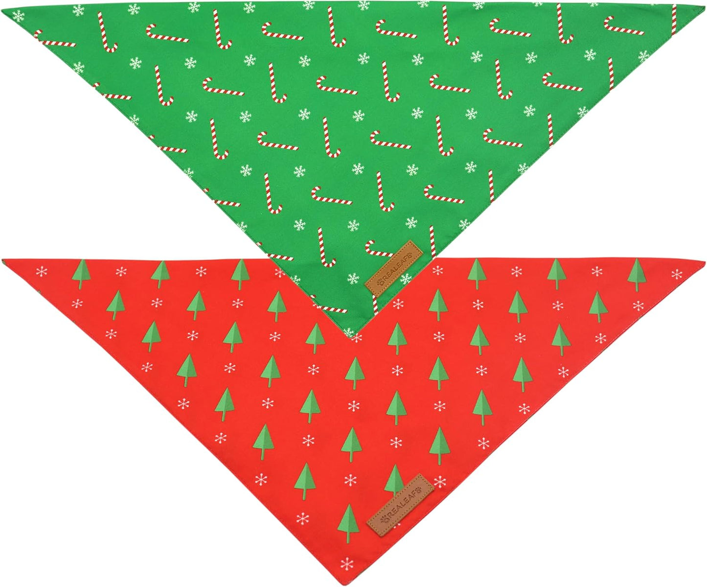 Realeaf Christmas Dog Bandanas 2 Pack, Reversible Red Green Xmas Dog Scarf for Boy and Girl, Premium Durable Fabric, Holiday Bandana for Small Medium Large and Extra Large Dogs (Small)