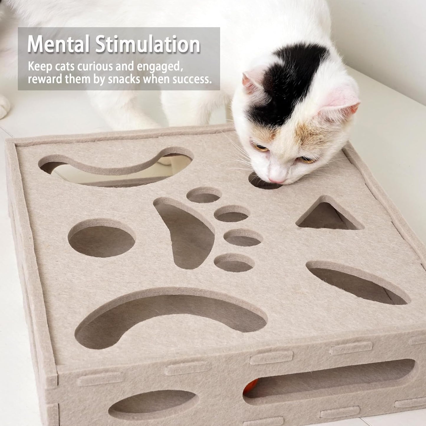 PETKARAY Felt Cat Puzzle Toy, Interactive Cat Toys for Indoor Cats, Interactive Maze for Kitten Felt Puzzle Box with Ball, Beige
